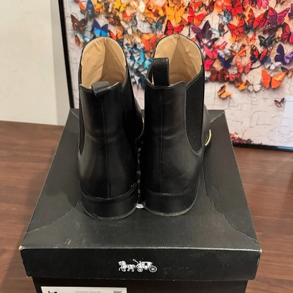 Coach Black Leather Chelsea Boots with gold accents.worn  display picture 2